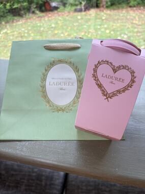 NWT Ladurée Paris Pink Heart Reusable Travel Coffee Cup Mug + Original Bag